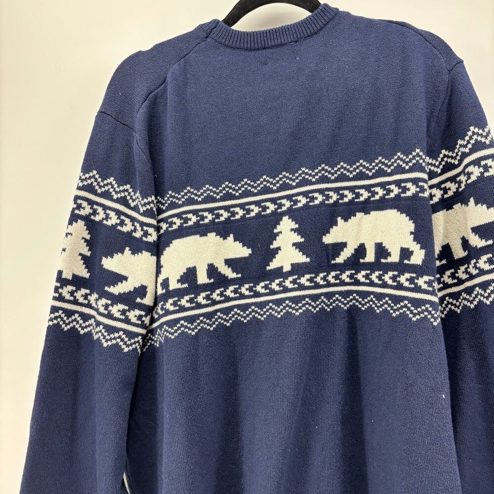 Lands End Men's Size XL Sweater Navy Blue Bear Christmas Tree - Picture 11 of 16